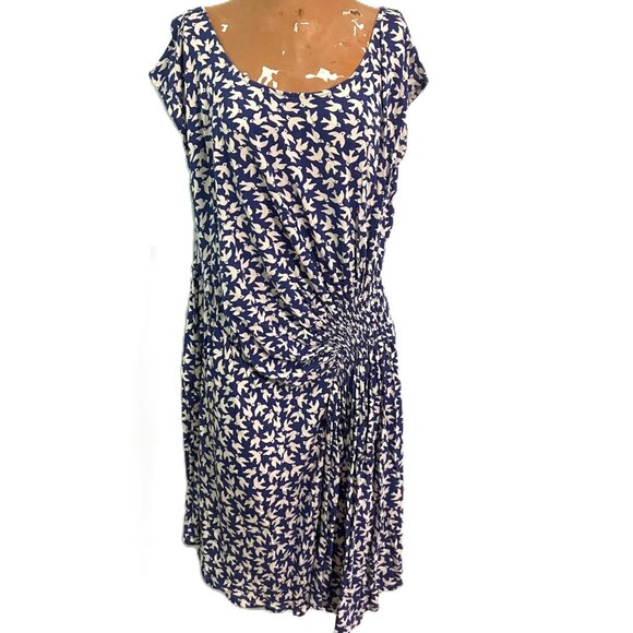 Anthropologie Leifnotes Women Blue Dove Bird Print Dress Size L Asymmetrical - Picture 2 of 9